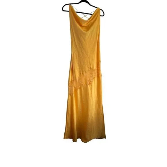 Meshki Chandra Lace Detail Satin Maxi Dress Lemon Size XXL Event Formal  Wedding